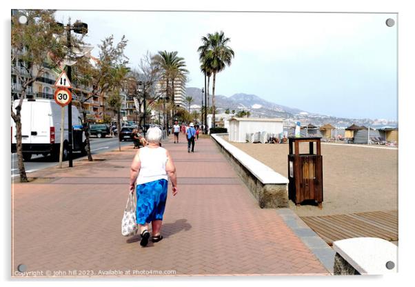 Paseo Maritimo promenade, Fuengirola, Spain. Acrylic by john hill