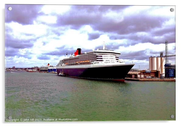 Queen Mary 2 cruise ship, Southampton, UK. Acrylic by john hill