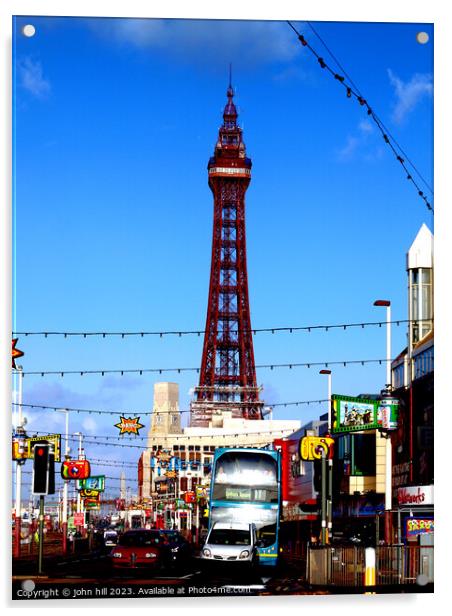 Iconic Blackpool Tower Silhouette against Blue Sky Acrylic by john hill