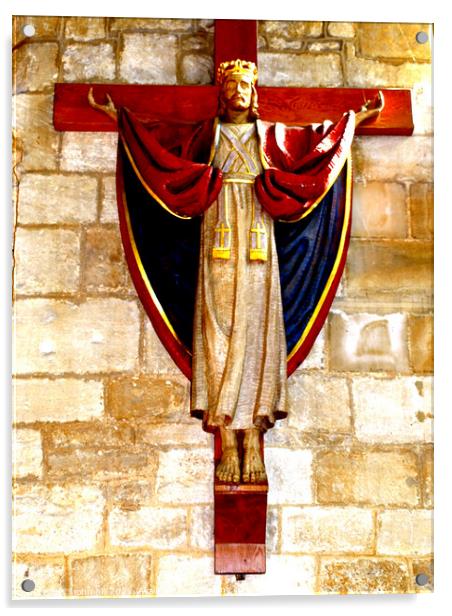 Poignant Wood-Carved Christ, Spalding Church Acrylic by john hill