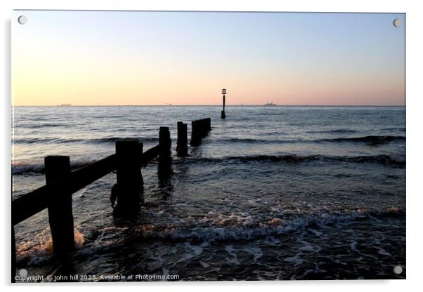 Groyne dawn at Sandown bay, Isle of Wight. Acrylic by john hill