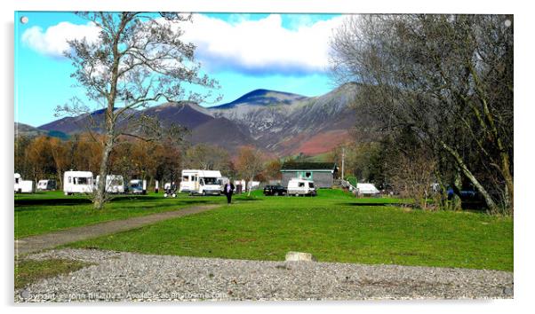 Camping under Skiddaw mountain, Keswick, Cumbria, UK. Acrylic by john hill