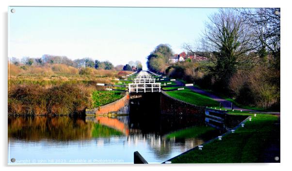 Caen hill canal locks, Devizes, Wiltshire, UK. Acrylic by john hill