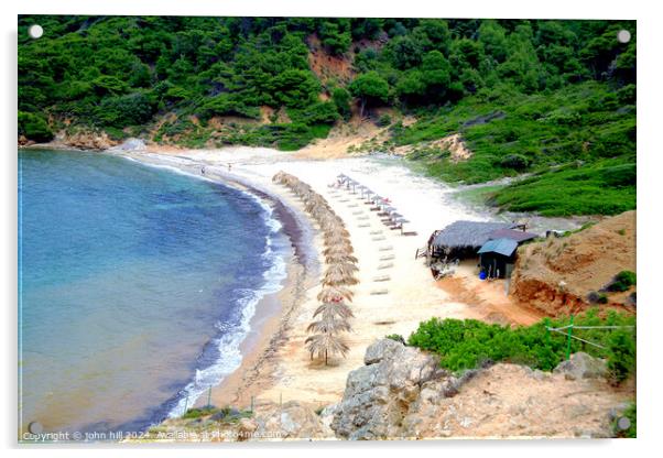 Agistros beach, Skiathos, Greece. Acrylic by john hill