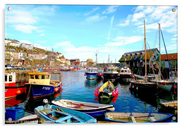 Mevagissey harbour in Autumn. Acrylic by john hill