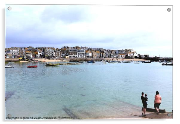 High tide at St. Ives harbour Cornwall.  Acrylic by john hill