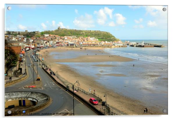 Scarborough South sands at Low tide in April. Acrylic by john hill