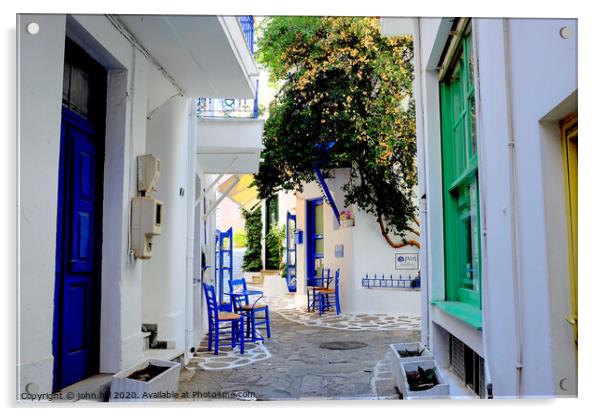 Back street in Skiathos town Greece. Acrylic by john hill