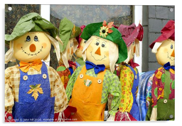 Homemade Scarecrows for sale outside a shop at Porthmadog in Wales.  Acrylic by john hill