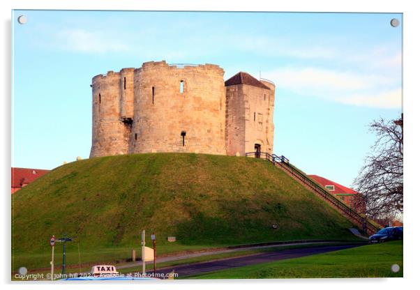 Clifford's tower of York castle in Yorkshire.  Acrylic by john hill