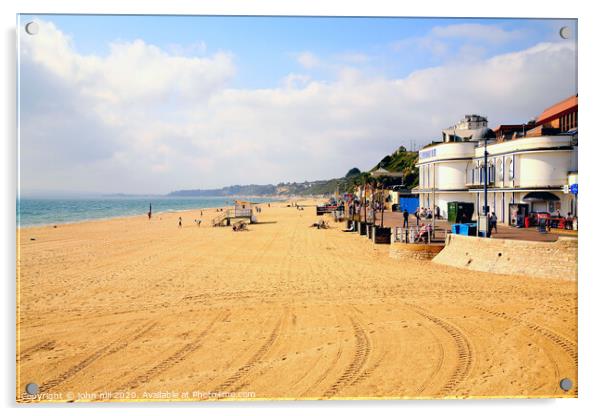 The beach looking South from the pier at Bournemouth in Dorset. Acrylic by john hill