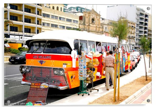 Souvenir bus on the seafront at Silema in Malta. Acrylic by john hill