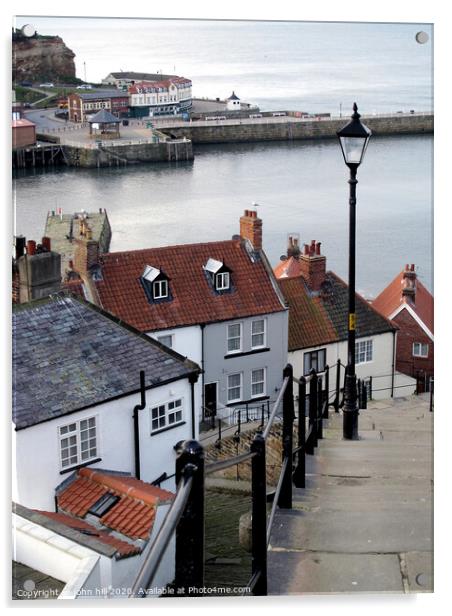 99 steps at Whitby in Yorkshire. Acrylic by john hill