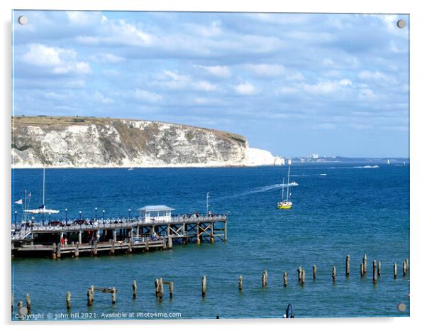 Old  & New piers at Swanage in Dorset. Acrylic by john hill