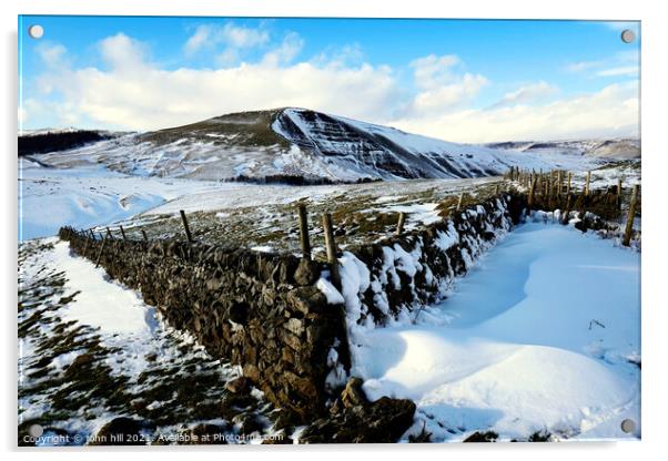 Mam Tor peak in February at Derbyshire, UK. Acrylic by john hill