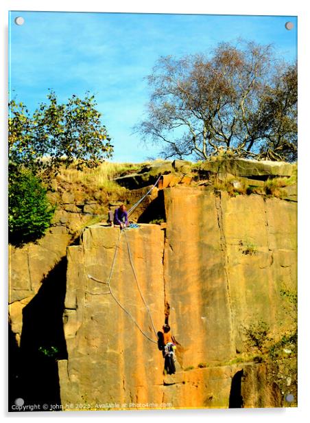 Rock climbing at Bole Hill Quarry. Acrylic by john hill