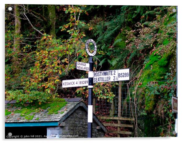 Cumberland signpost in Cumbria. Acrylic by john hill