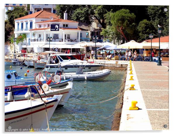 Old Port in Skiathos town in Greece. Acrylic by john hill