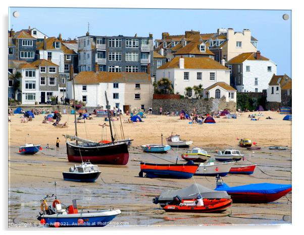 St. Ives harbour beach in Cornwall. Acrylic by john hill