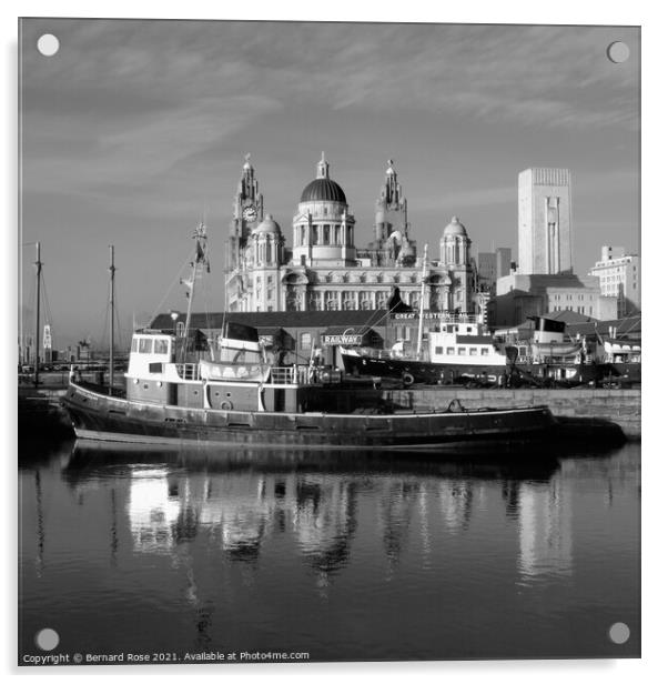 Pier Head from across Canning Dock 2003 Monochrome Acrylic by Bernard Rose Photography