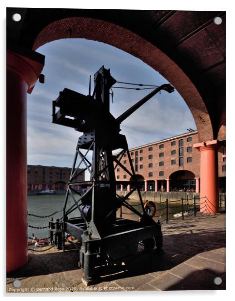 Liverpool Albert Dock Crane  Acrylic by Bernard Rose Photography