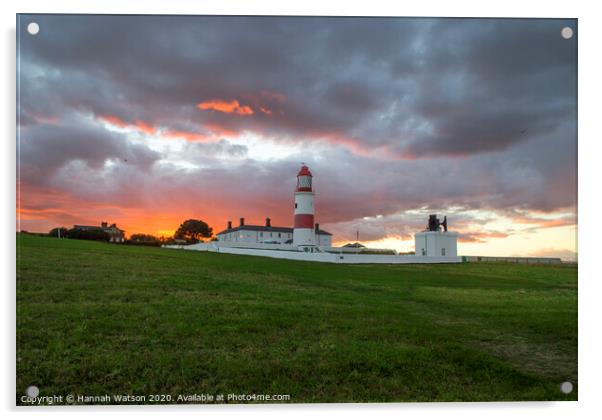 Souter Lighthouse Sunset Acrylic by Hannah Watson