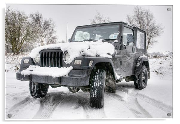 Jeep in the Snow Acrylic by Eddie Howland