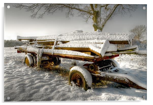 Old Cart in the Snow Acrylic by Eddie Howland