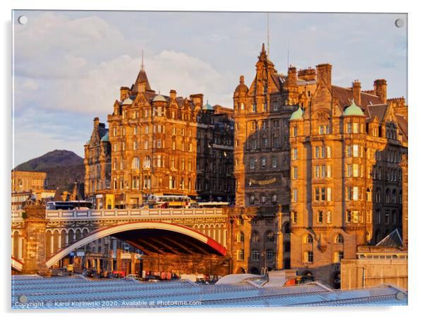 View of the Scotsman Hotel and the North Bridge in Edinburgh Acrylic by Karol Kozlowski