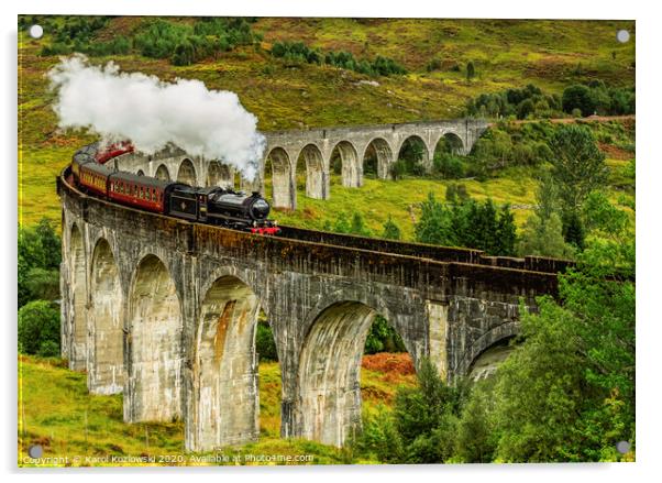 Jacobite Steam Train crossing the Glenfinnan Viaduct Acrylic by Karol Kozlowski