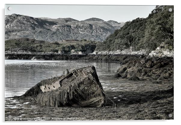 Badachro Harbour Wreck Acrylic by Andrew Davies