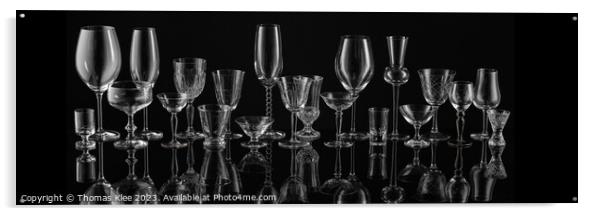 The world of glasses for wine, champagne and all kinds of spirits as a panoramic image. Acrylic by Thomas Klee