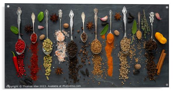 Colorful selection of exotic spices on a slate Acrylic by Thomas Klee