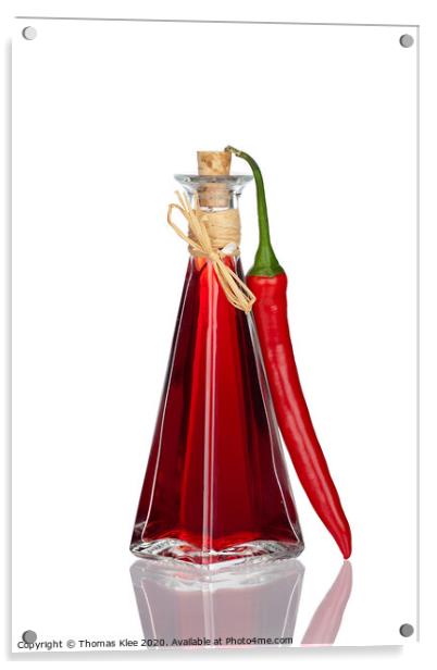Bottle Chili Oil and Chili Pepper with real reflection Acrylic by Thomas Klee
