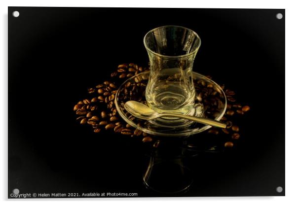 Dark Glass Turkish Coffee cup and beans Acrylic by Helkoryo Photography