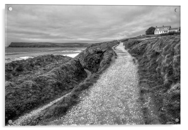 Daymer Bay Trebetherick towards Greenaway cove bw Acrylic by Helkoryo Photography