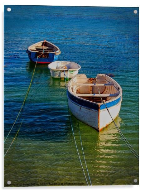 Small dinghies at moorings in St. Ives harbour, Co Acrylic by Peter Bolton