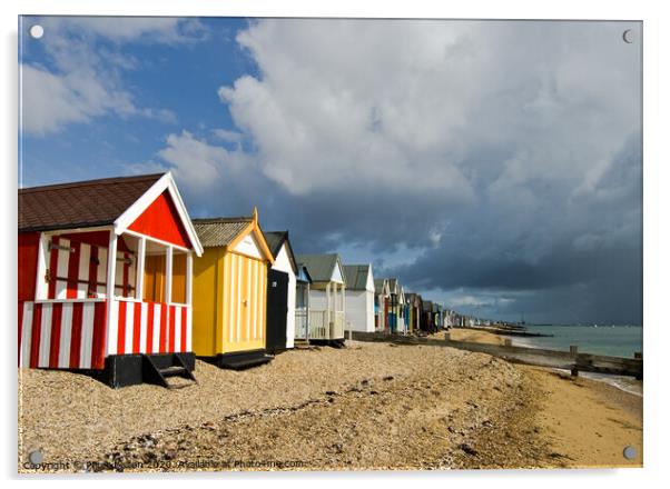 Beach huts at Thorpe Bay, Essex, UK Acrylic by Peter Bolton