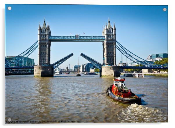 Tower Bridge on River Thames in London opens for a Acrylic by Peter Bolton
