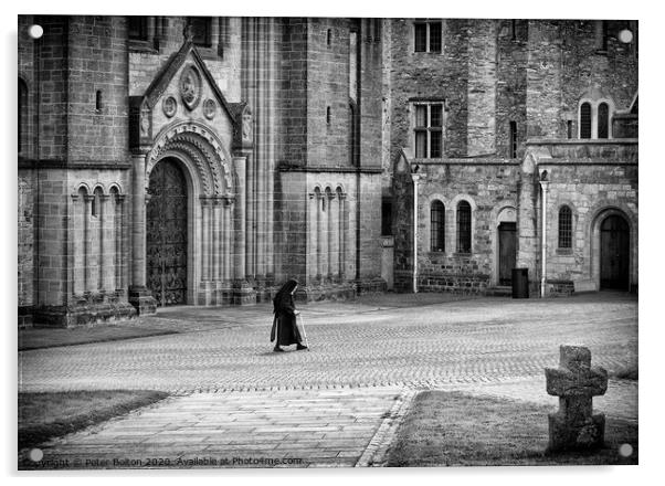 Courtyard at Buckfast Abbey, Devon, UK - Nun Cross Acrylic by Peter Bolton