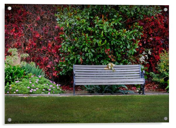 'Remembrance' , memorial seat. Acrylic by Peter Bolton
