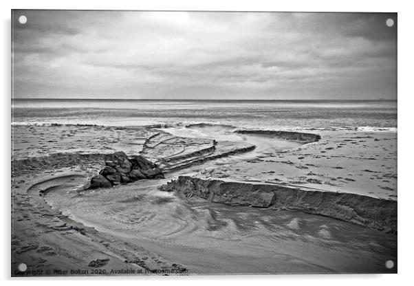 Black and white view of Porthminster Beach, St. ives, Cornwall. Acrylic by Peter Bolton