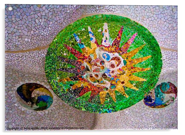 Mosaic in a ceiling by Antoni Gaudi at Park Guell public park in Barcelona. Acrylic by Peter Bolton