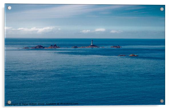 Longships Lighthouse at Lands End, Cornwall.  Acrylic by Peter Bolton