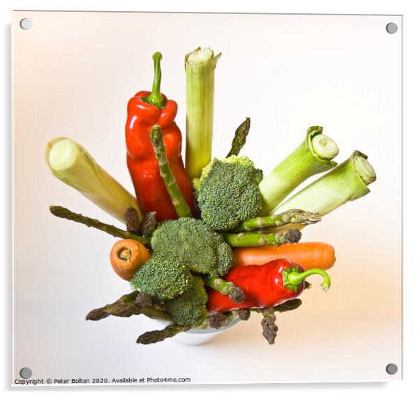 A variety of fresh vegetables arranged in a pot as a still life graphic design Acrylic by Peter Bolton