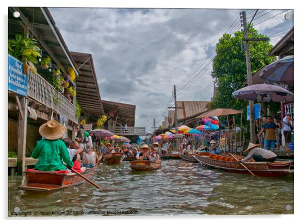 A floating market in Bangkok, Thailand. Acrylic by Peter Bolton
