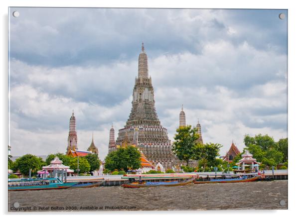 Wat Arun in Bangkok- Temple of Dawn. Thailand. Acrylic by Peter Bolton