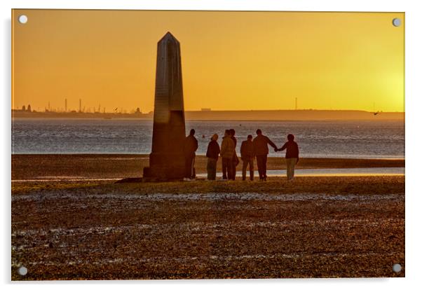 'The Crowstone' on the Thames Estuary foreshore at Chalkwell Beach, Southend on Sea, Essex, UK. Acrylic by Peter Bolton