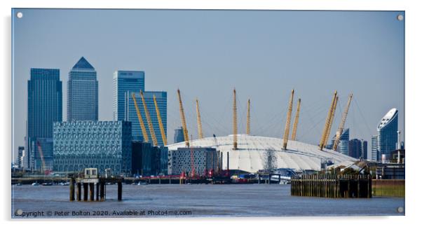 The O2 Arena from the River Thames at Greenwich, London. Acrylic by Peter Bolton