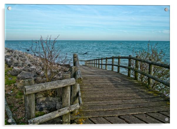 Wooden walkway leading to East Beach at Shoeburyness, Essex, UK. Acrylic by Peter Bolton